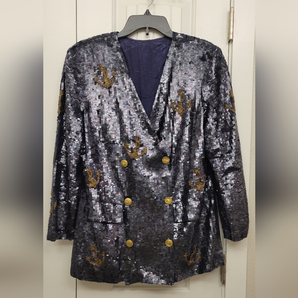 !!!!SOLD!!!!!Navy and gold sequin blazer